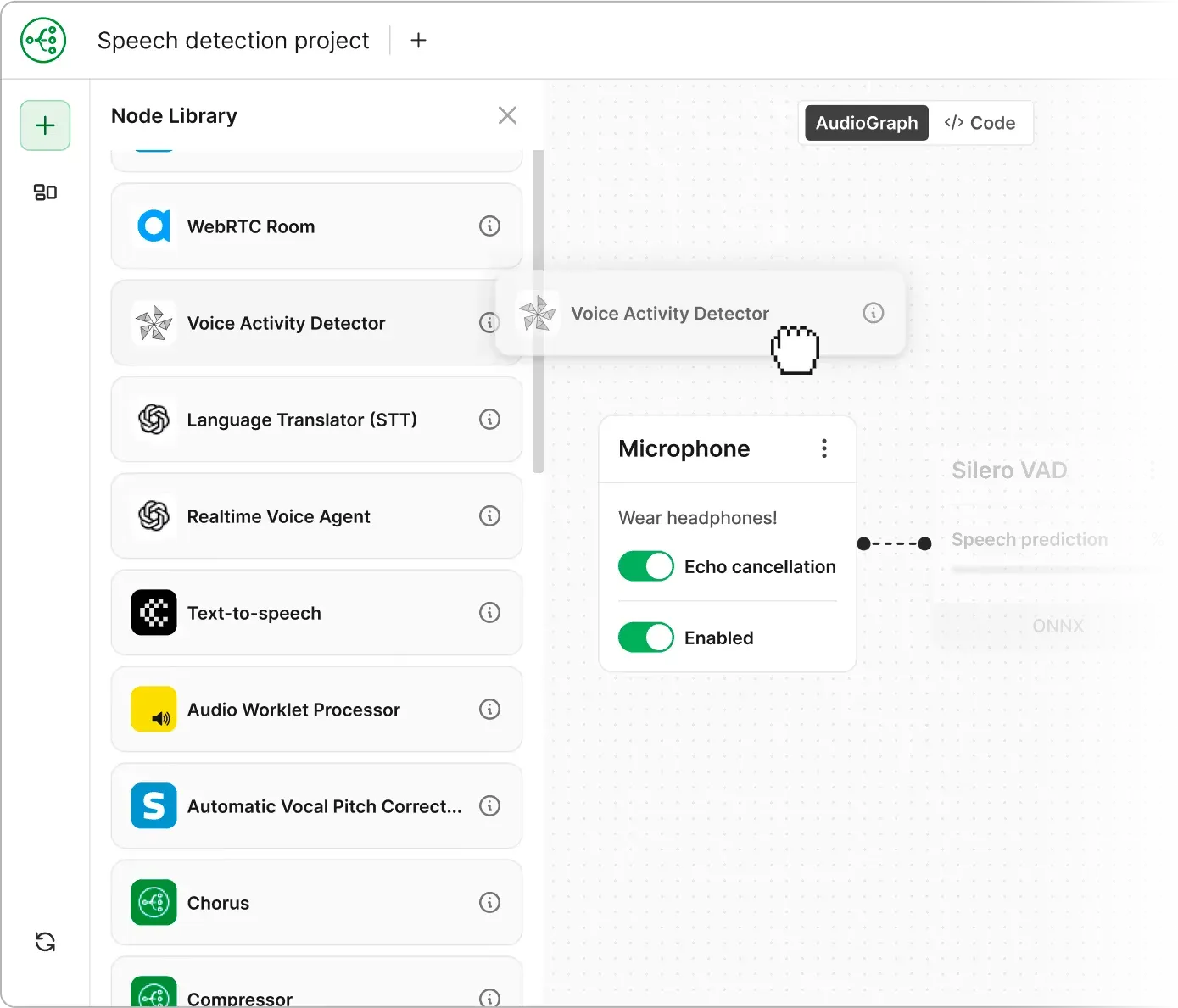 Switchboard node graph editor showing audio pipeline components and connections