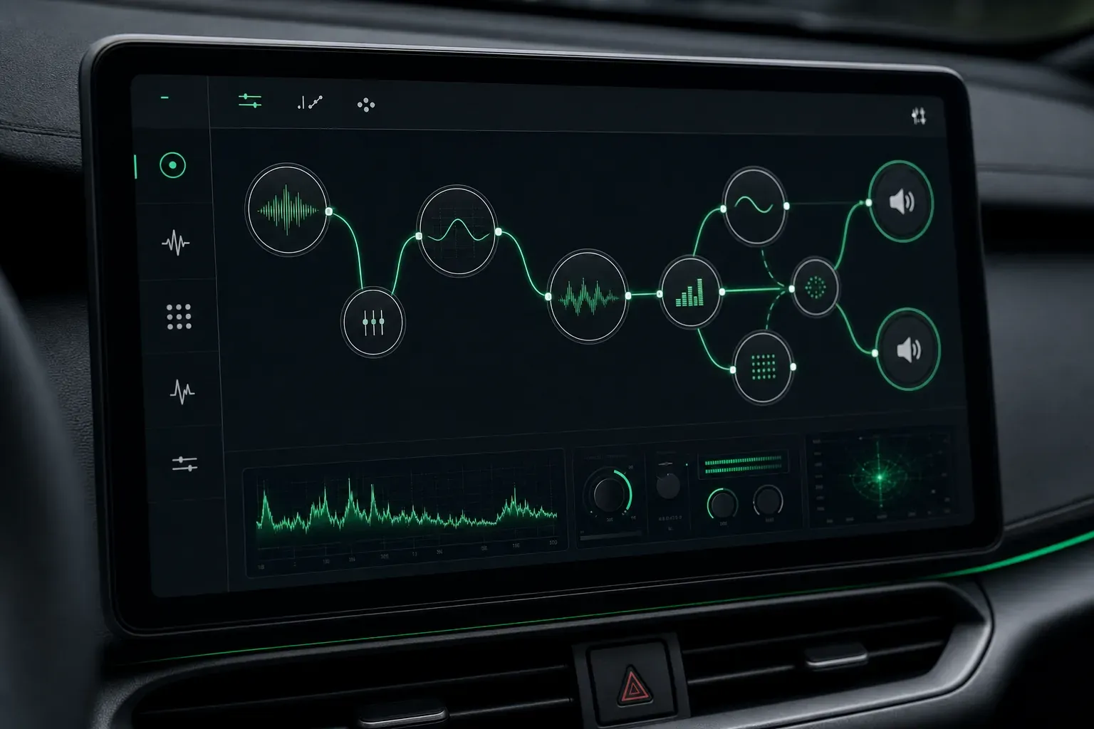 Switchboard SDK audio pipeline visualization on an automotive infotainment screen